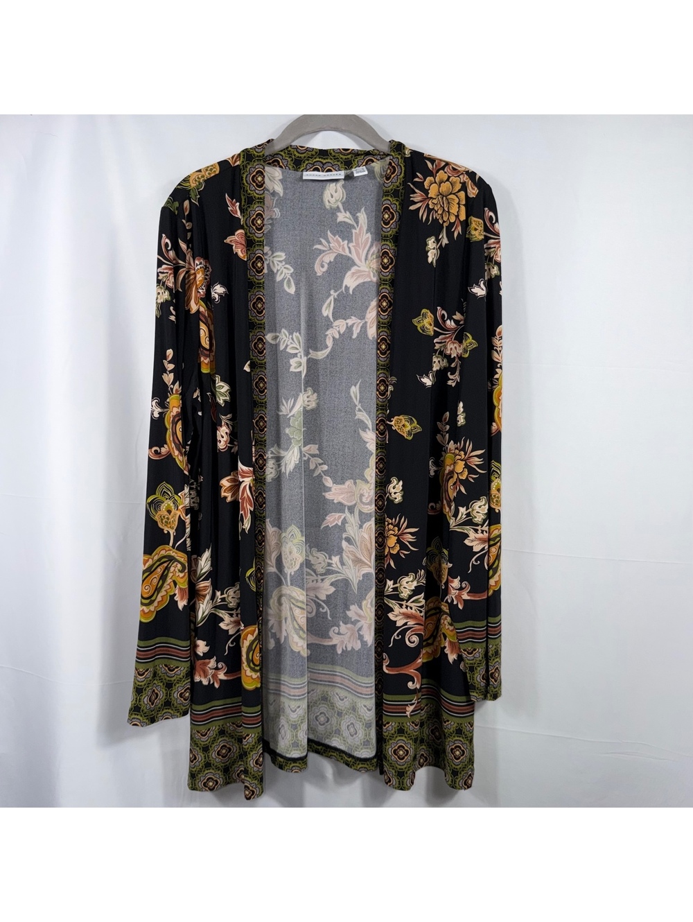 Susan Graver Women’s Large Black Floral Paisley Open Front Cardigan